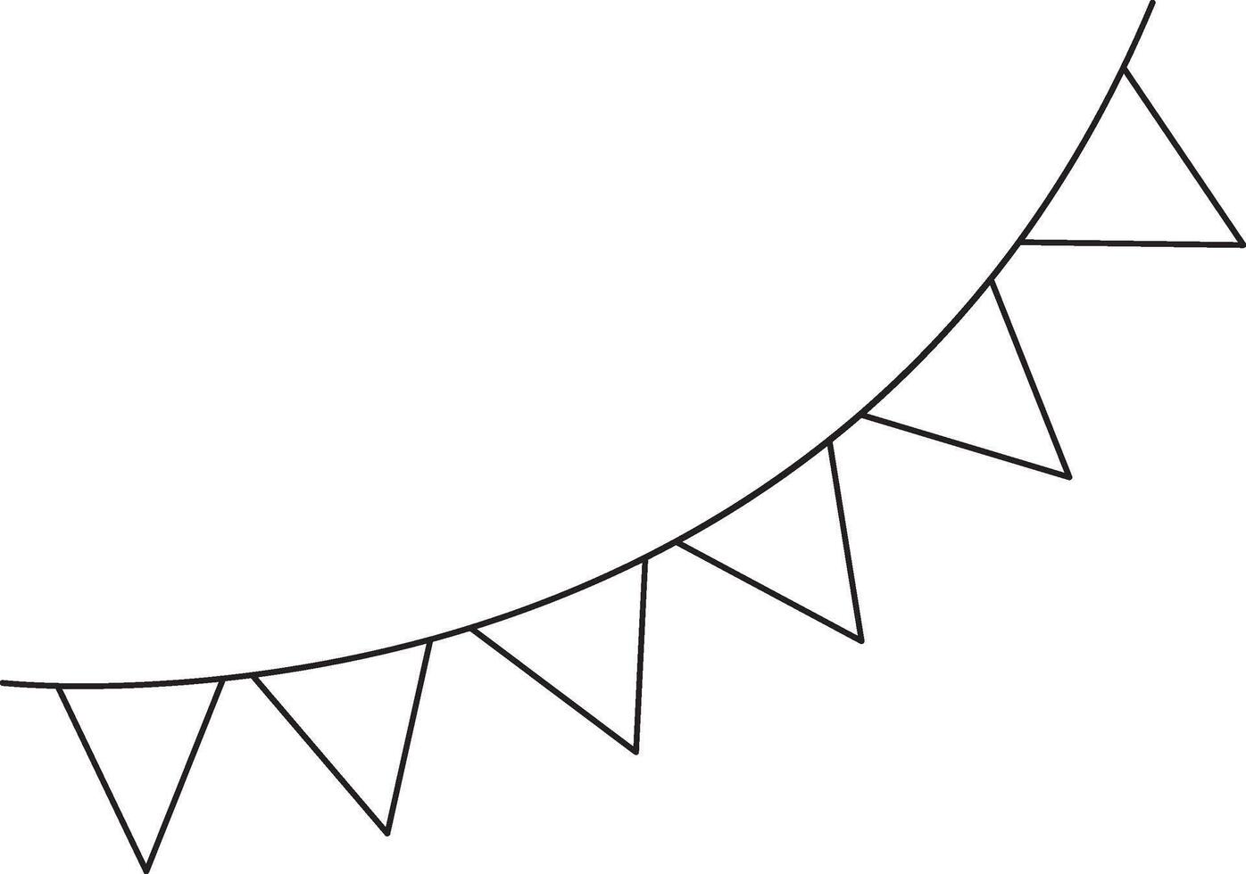 a garland of triangular paper flags, a black and white linear icon isolated on a white transparent background vector