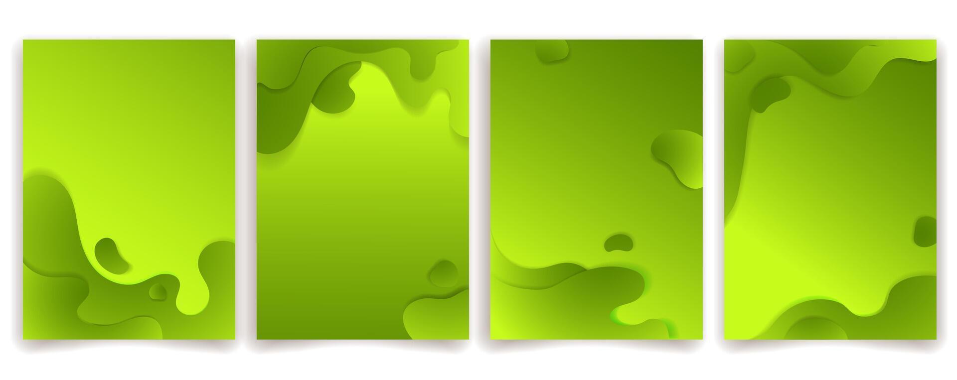 Green abstract backgrounds with layered paper cut style and smooth gradients set for posters, covers, flyers, presentations, and digital designs. Green abstract, paper cut, modern design. vector
