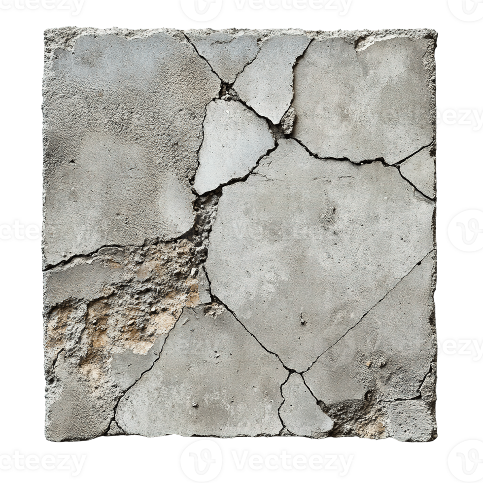 Exposed Aggregate Concrete Panel with Natural Cracking Isolated on Transparent Background png