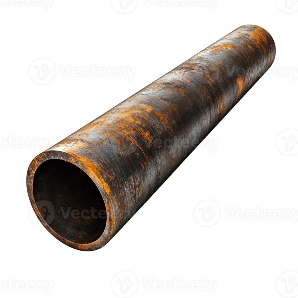 Corroded steel pipe for vintage and grunge industrial designs isolated on transparent background png