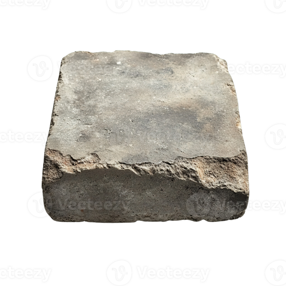 Raw Cement Brick Showing Texture and Cracked Corners Isolated on Transparent Background png