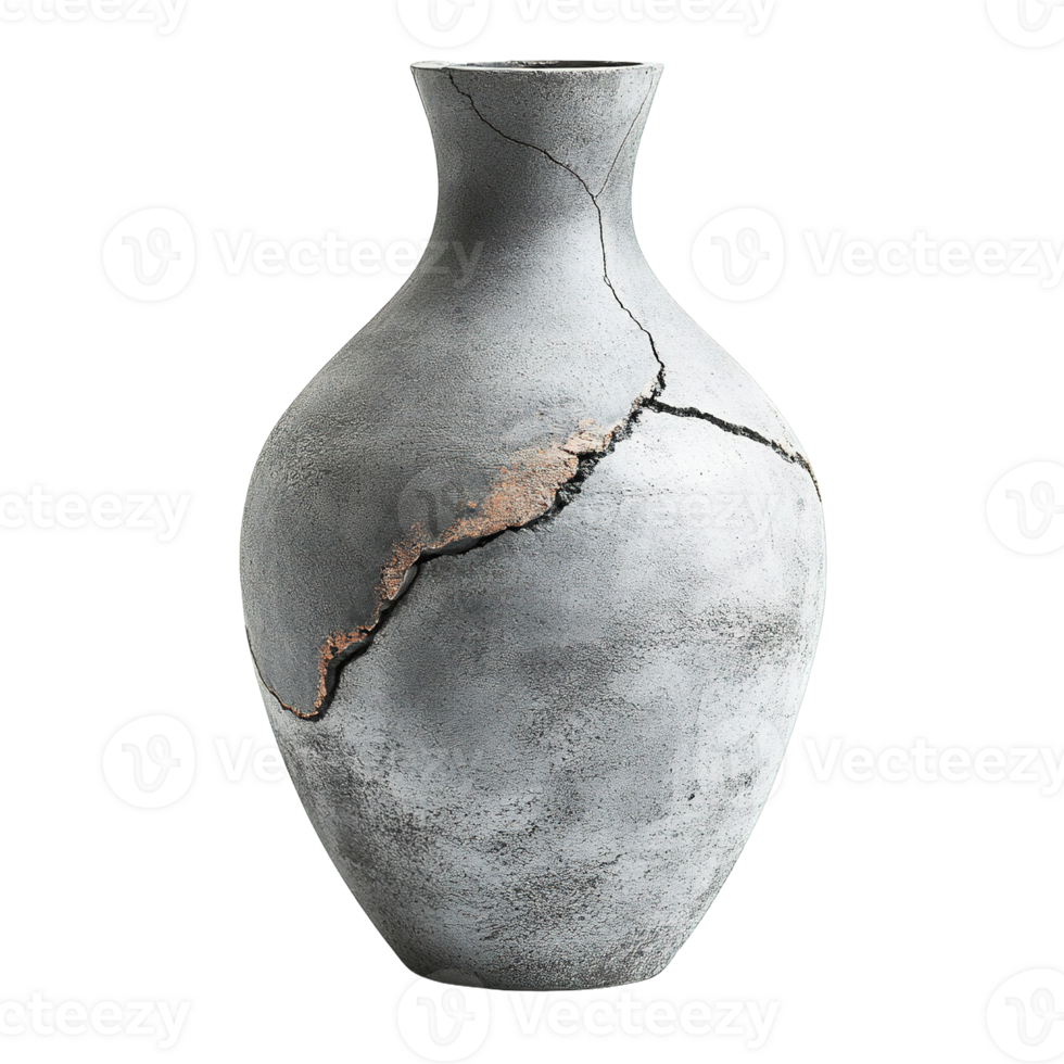 Decorative Cement Vase with Natural Cracks and Rustic Finish Isolated on Transparent Background png