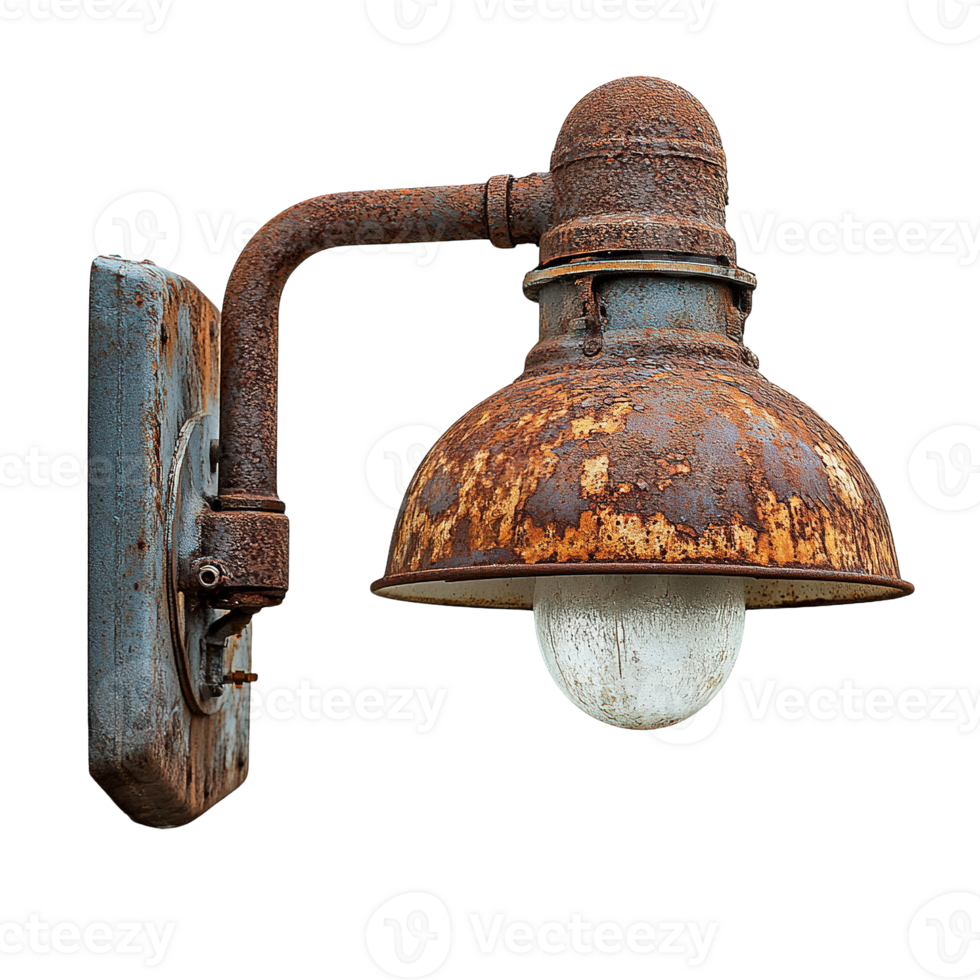 Rusty Industrial Wall-Mounted Light Fixture with Vintage Factory Design Isolated on Transparent Background png