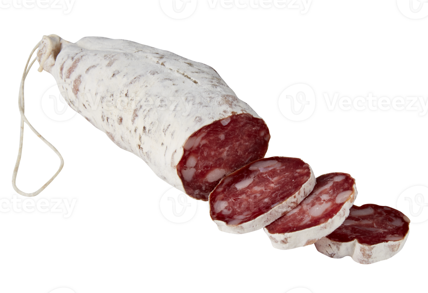 Salami with fresh sausage sticks cut out isolated transparent background png
