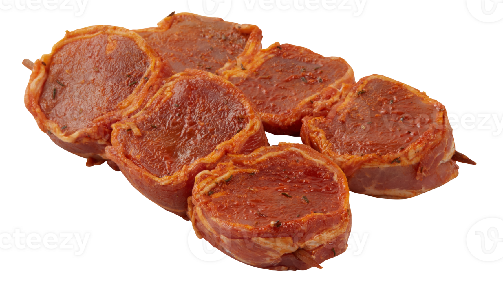 Pork marinated in red sauce on skewers cut out isolated transparent background png