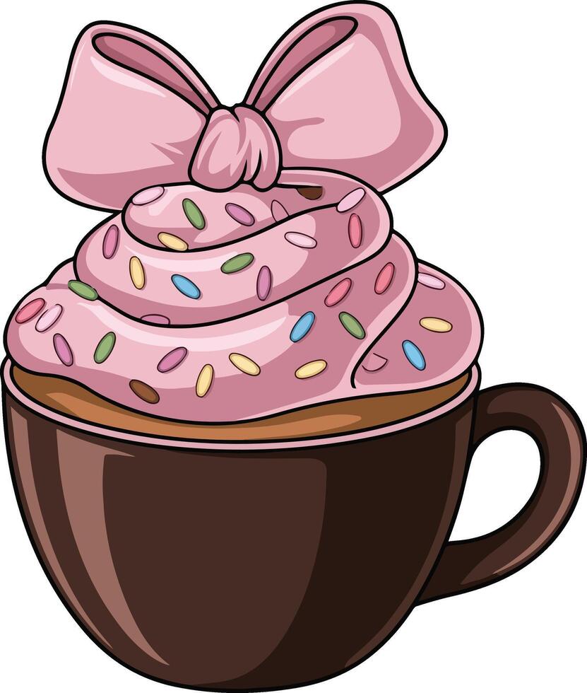 cupcake with pink icing and sprinkles on a white background vector