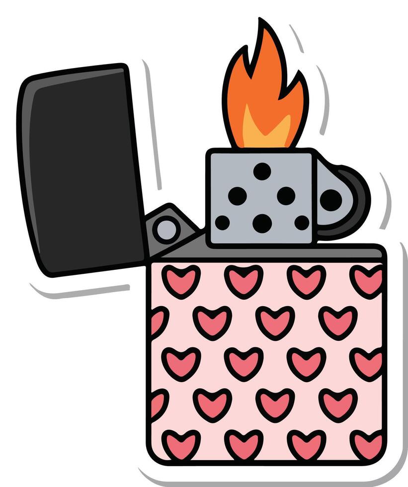 a sticker of a lighter with hearts on it vector