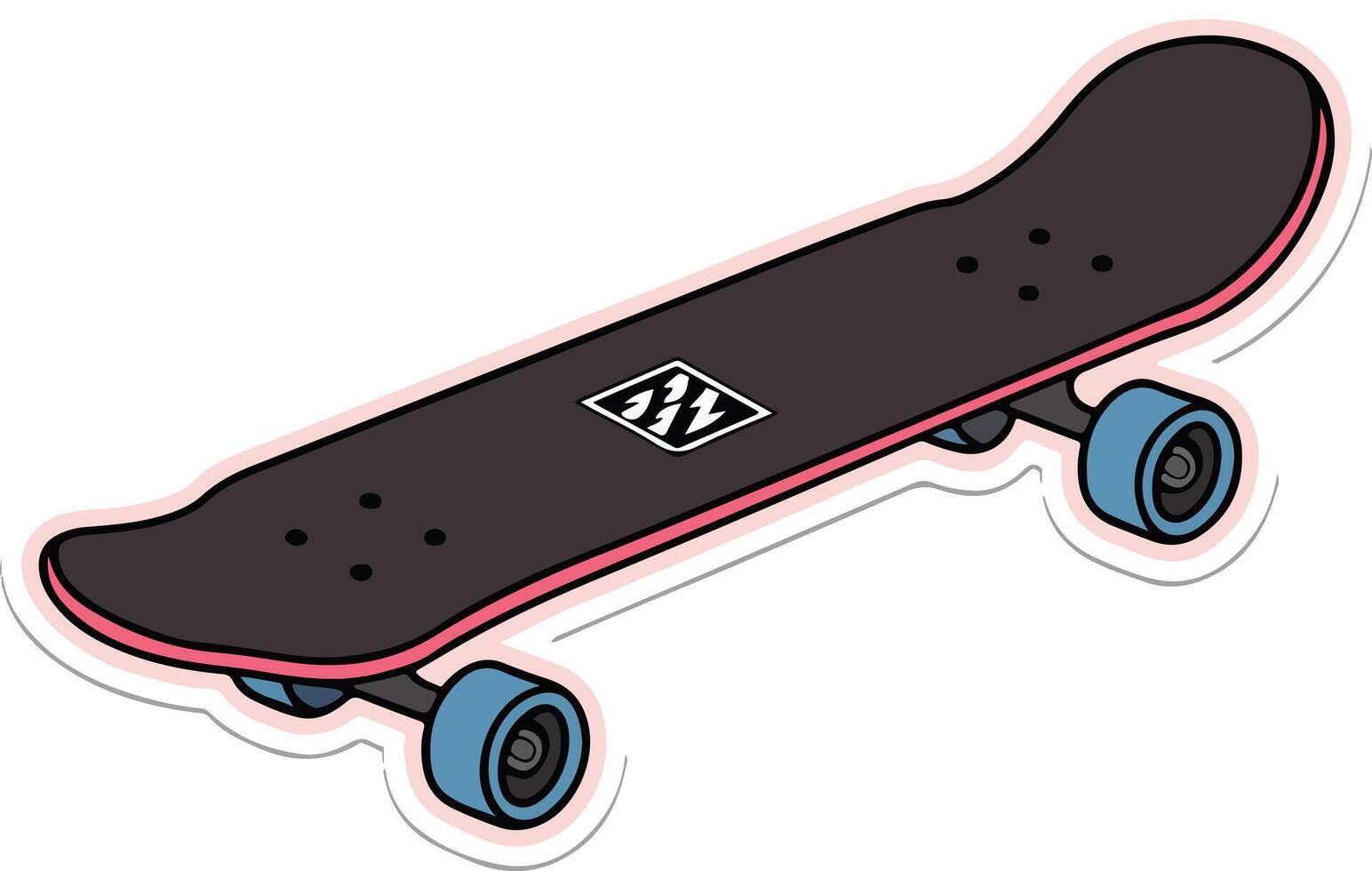 a sticker of a skateboard with a black and pink design vector
