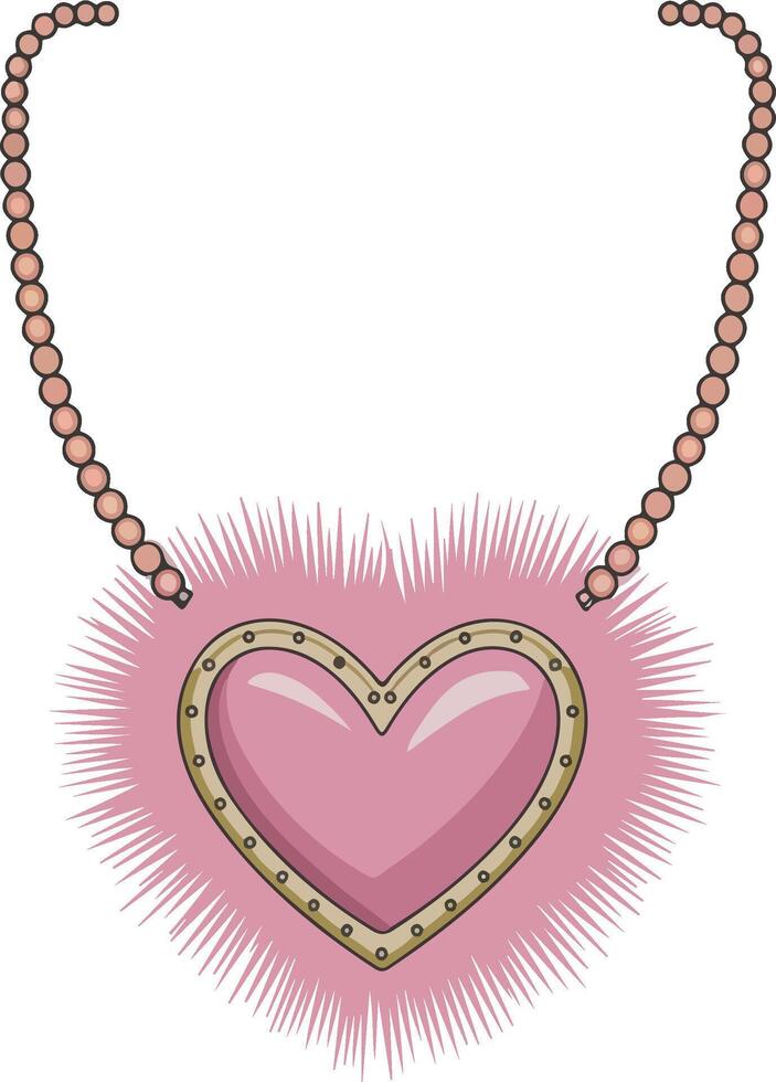 a pink heart shaped necklace with pearls on a white background vector