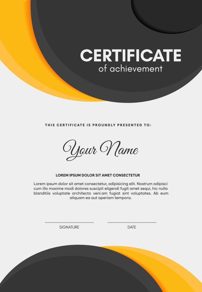yellow and black abstract wave award certificate. vector
