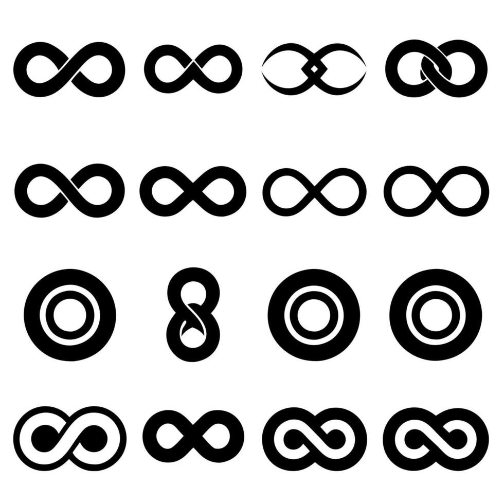 Collection of Black and White Graphic Symbols, Including Infinity and Checkmark vector