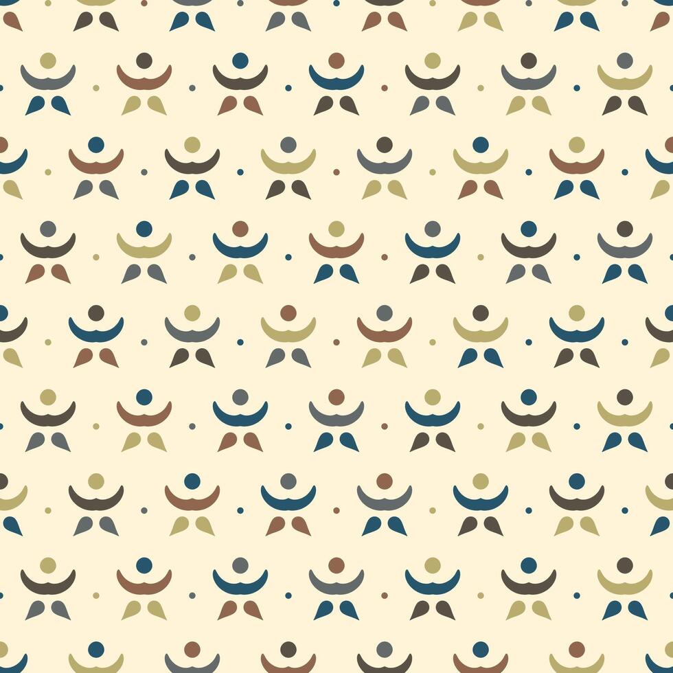 seamless pattern with stylized human figures in yoga poses. Abstract background with simple human figures for wallpaper, textile, scarf, shirt, blouse. Playful and quirky design for kids clothes, bags vector