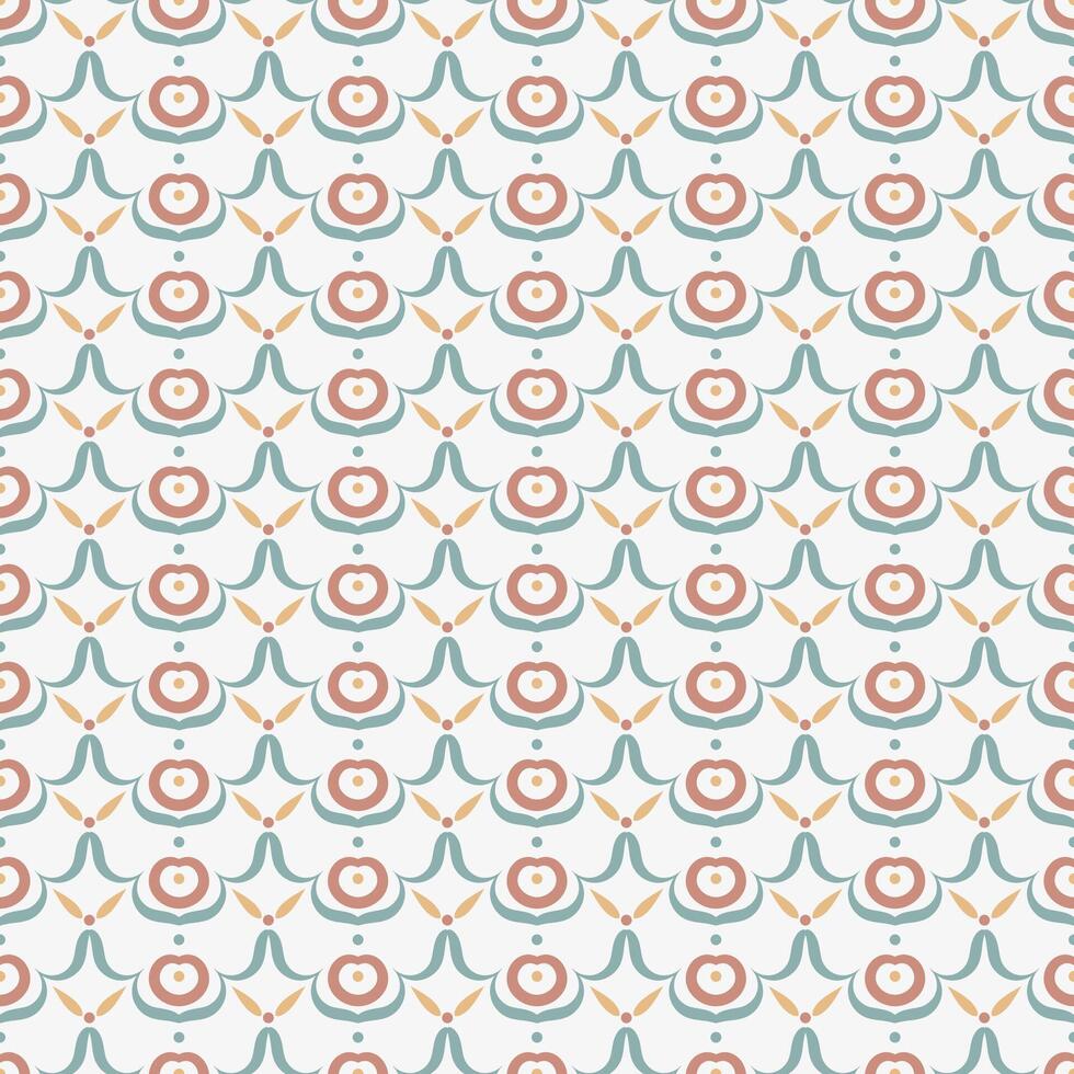 seamless pattern with geometric floral elements. Background with curved teal shapes in retro style and pastel colors for textile, wallpaper, linen, silk, scarf, shirt. vector