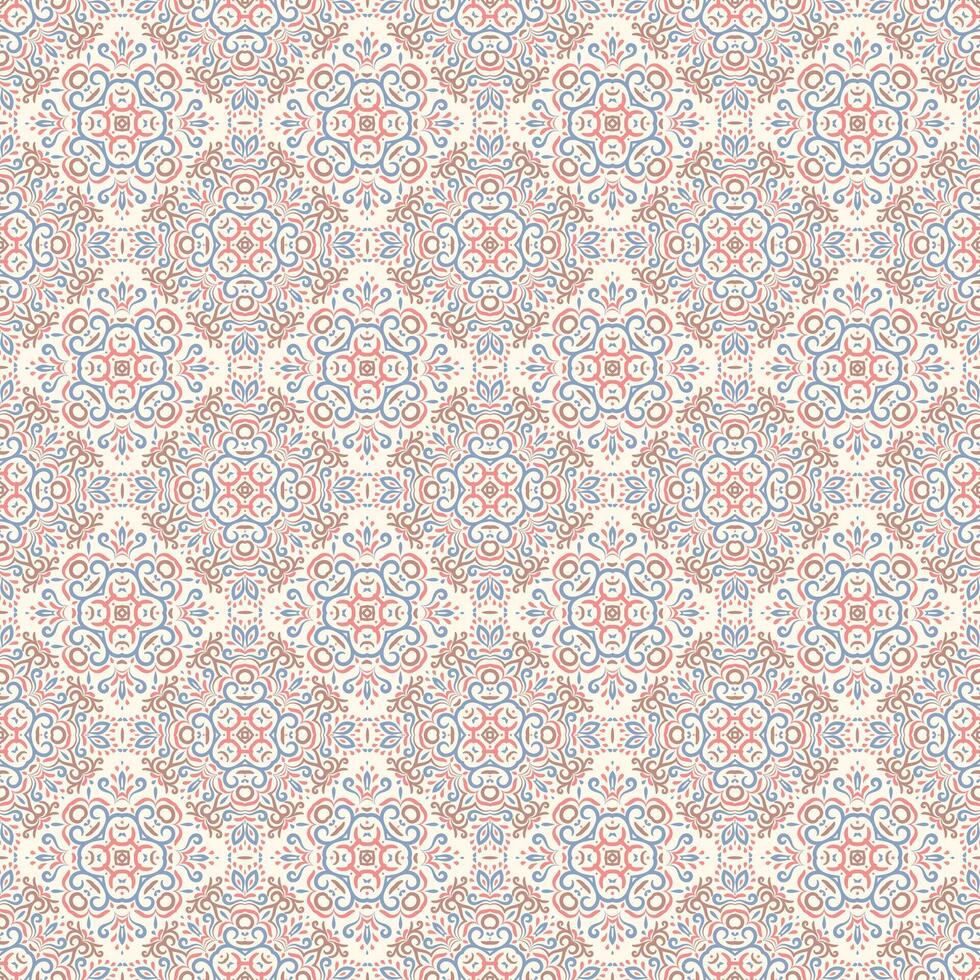 Geometric seamless pattern with oriental floral and scroll elements. Pastel background with vintage elegance and traditional craftsmanship for textile, linen, wrapping, tile, scrapbook. vector