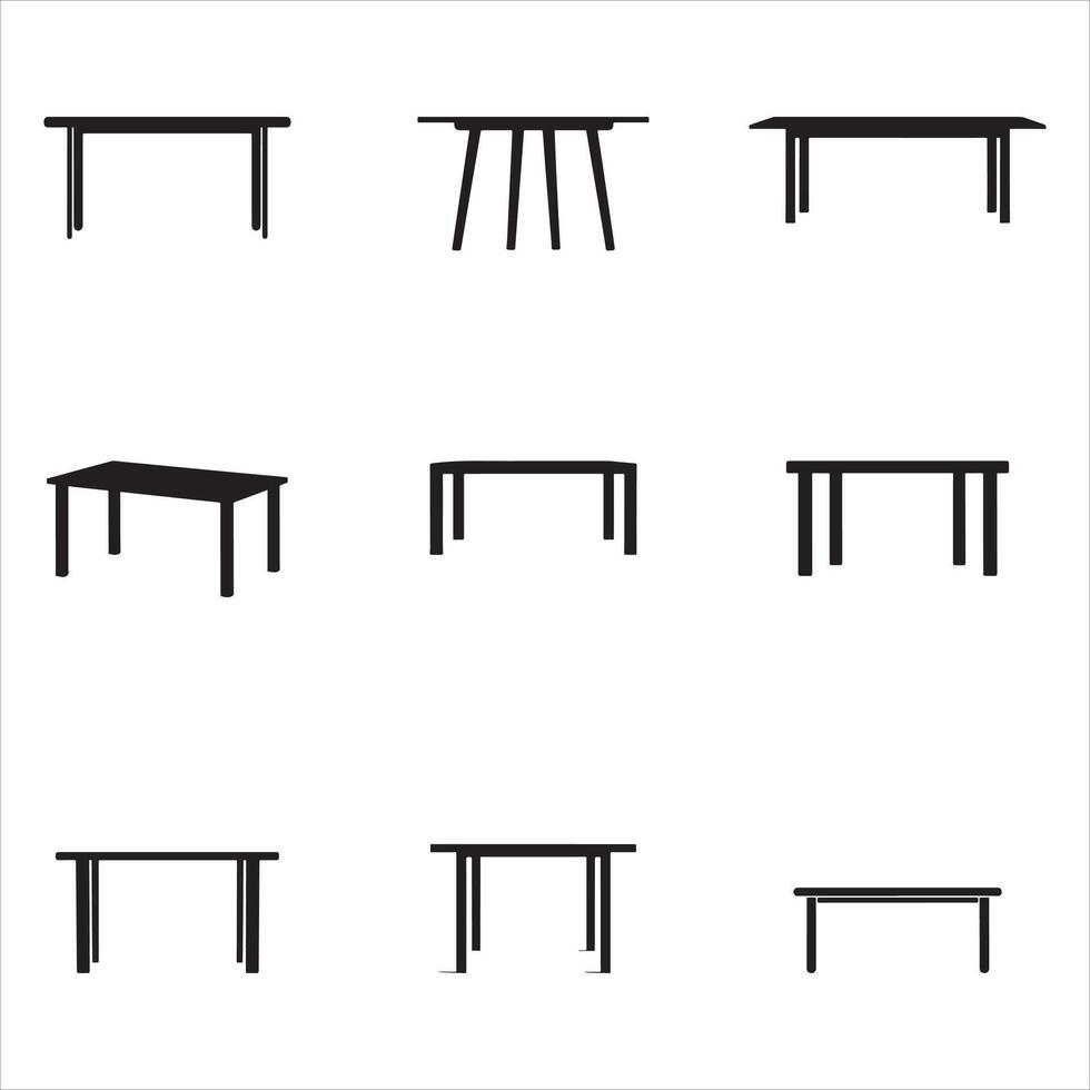 Minimalist Table Icon Set - Silhouettes of Tables in Various Designs vector