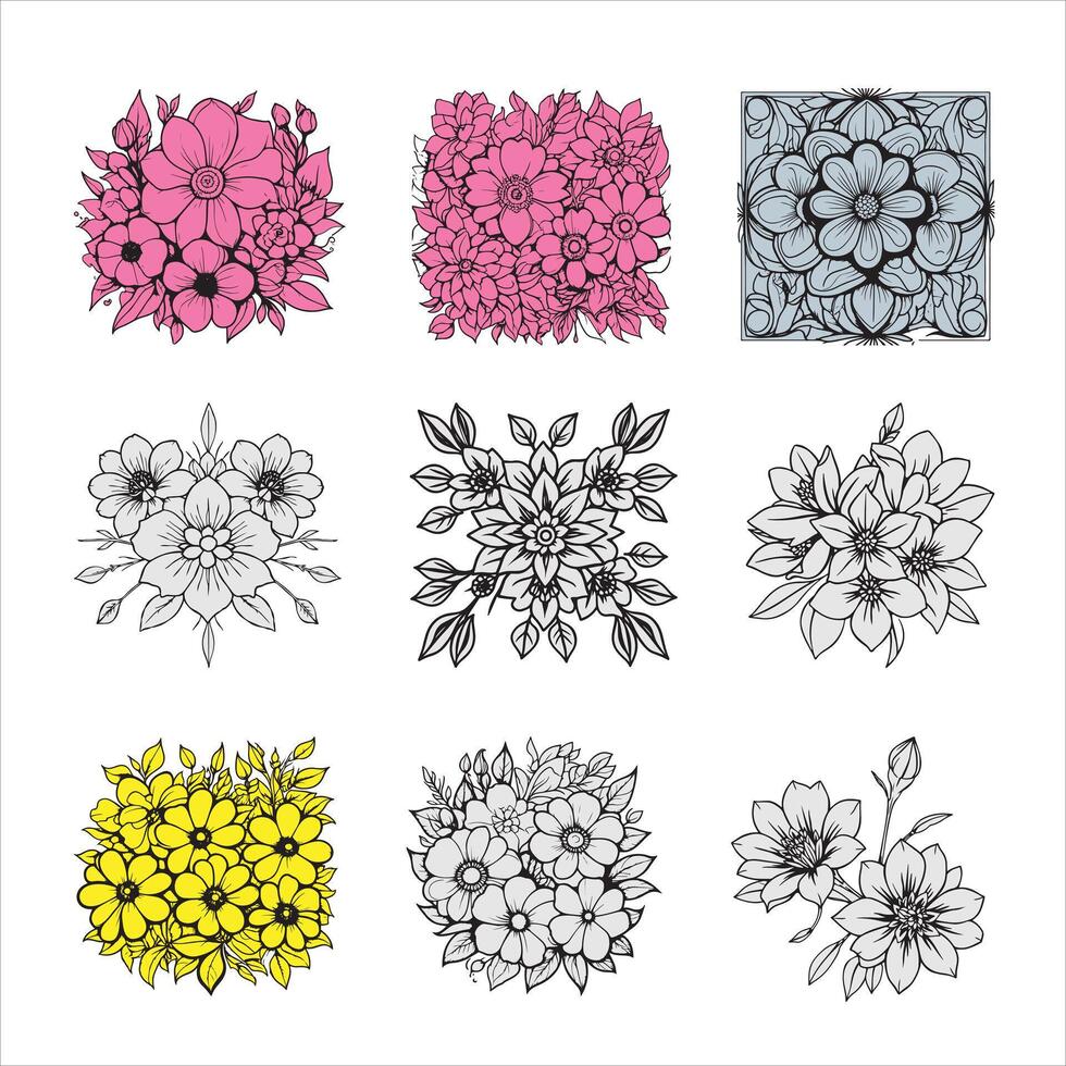 Vibrant Floral Illustrations set vector