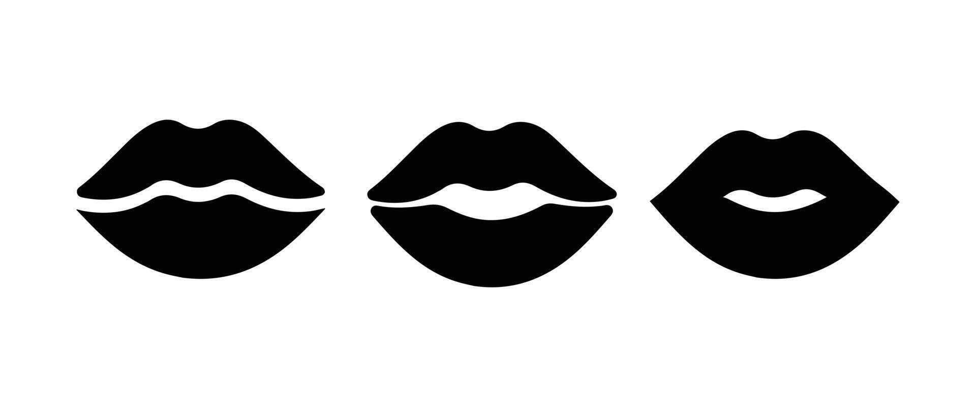 Lips Icon simple flat design. Lips symbol isolated illustration. Silhouette lips sign style icon. Lips Black Stroke Line Art sign. graphics, editable outline sign, eps 10. vector