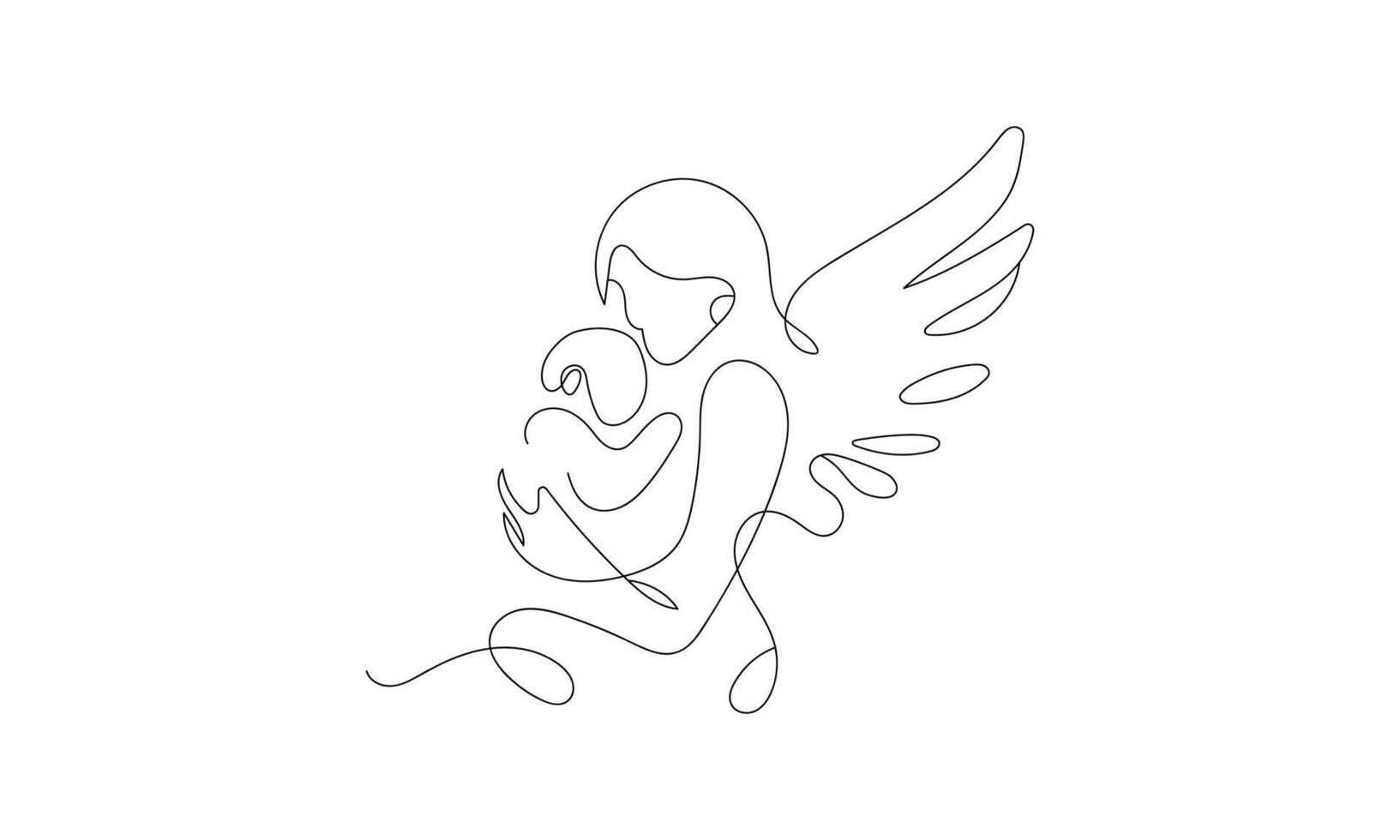 One line drawing of an angel cradling a child vector