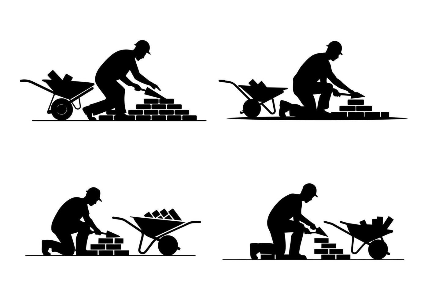 Silhouette illustration of construction workers laying bricks vector