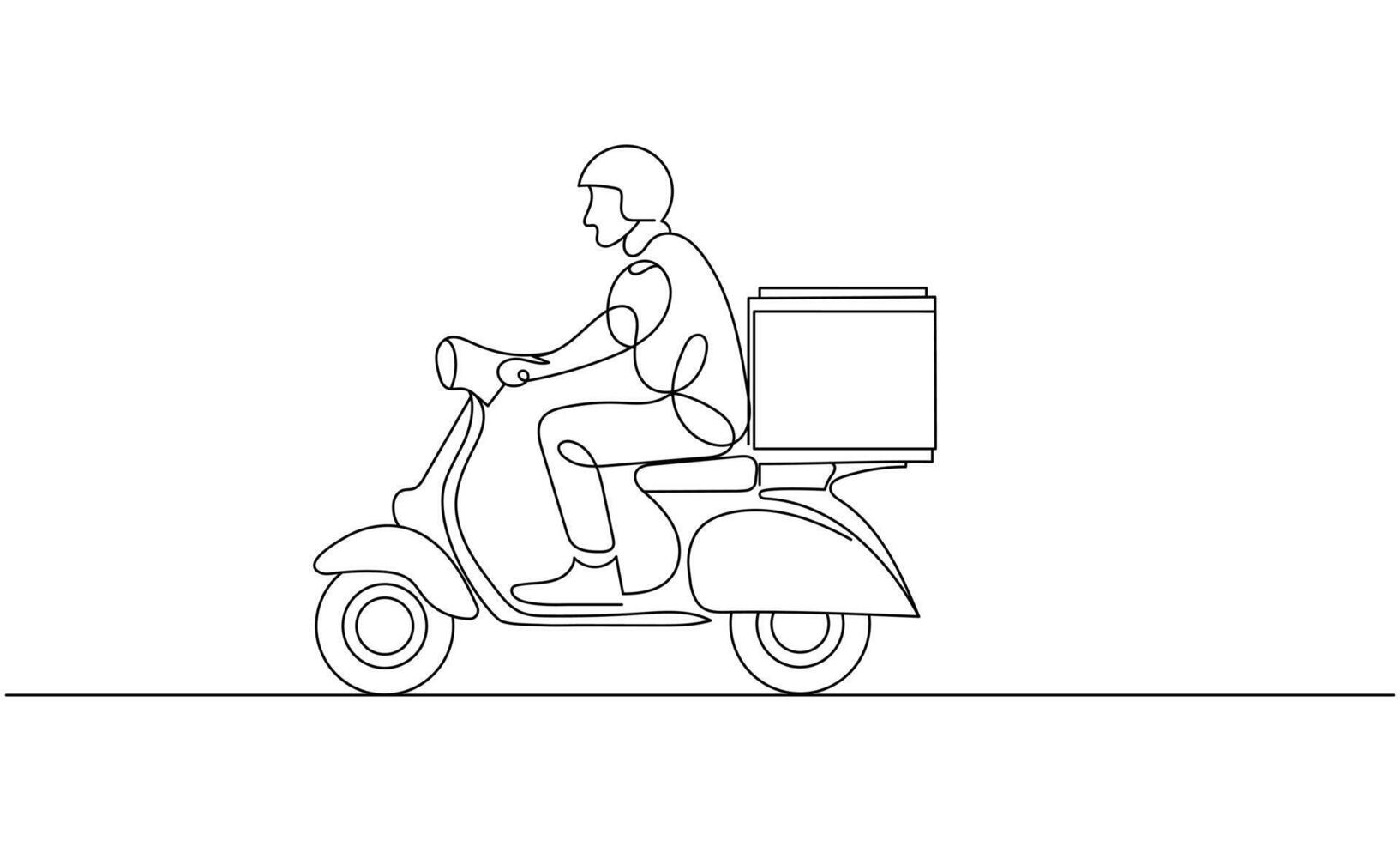 Continuous One line drawing of a delivery scooter driver vector
