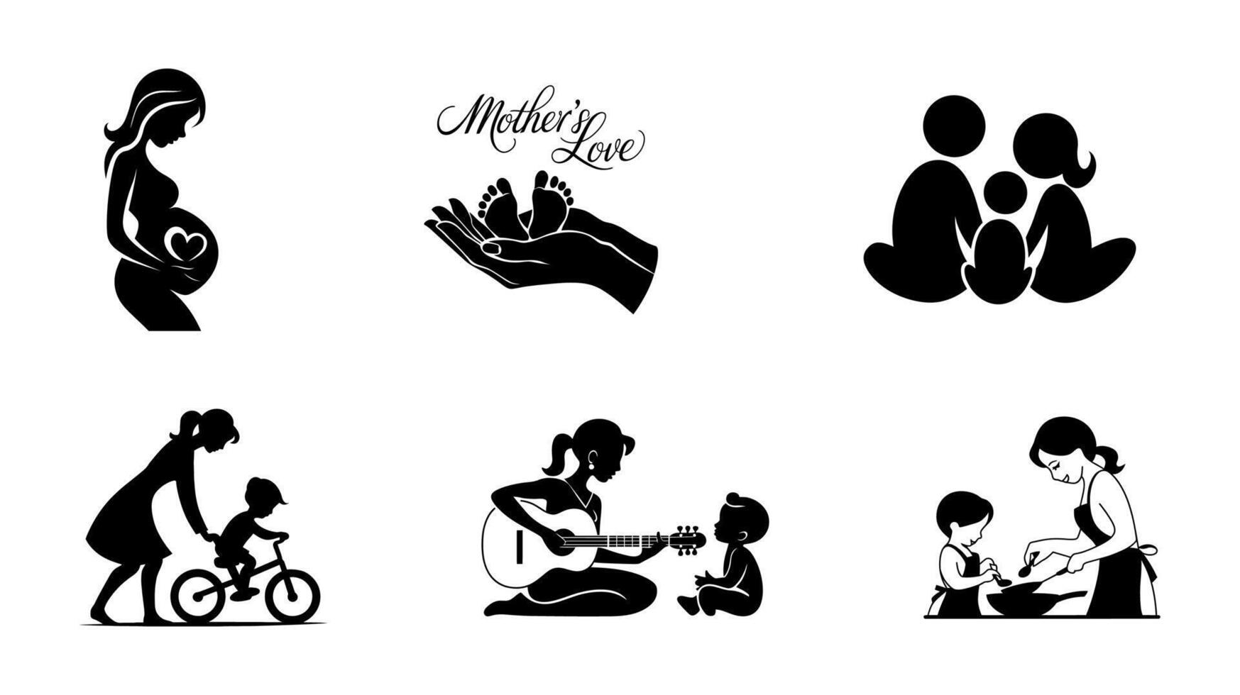 Silhouettes of Mothers and Children Depicting Different Moments of Love vector
