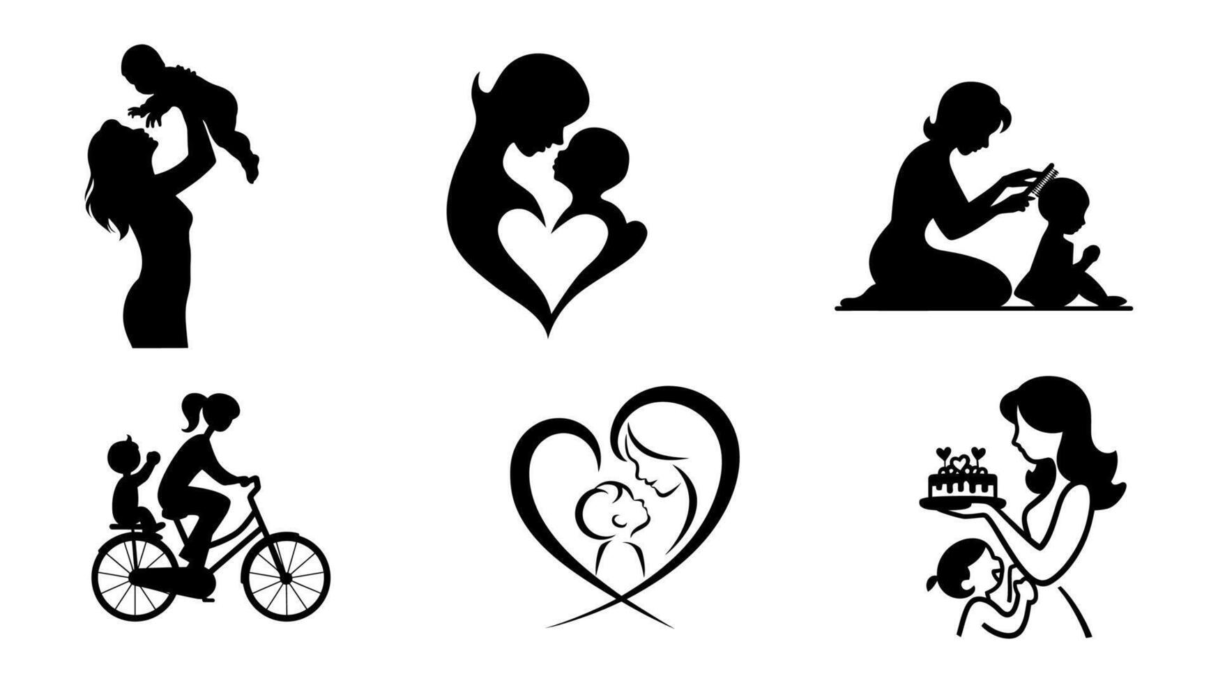 Silhouette Illustrations Of Mothers And Children, Perfect For Mother's Day vector