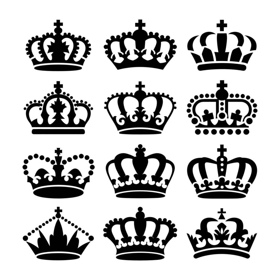 Elegant Black and White Crown Collection for Design Projects vector