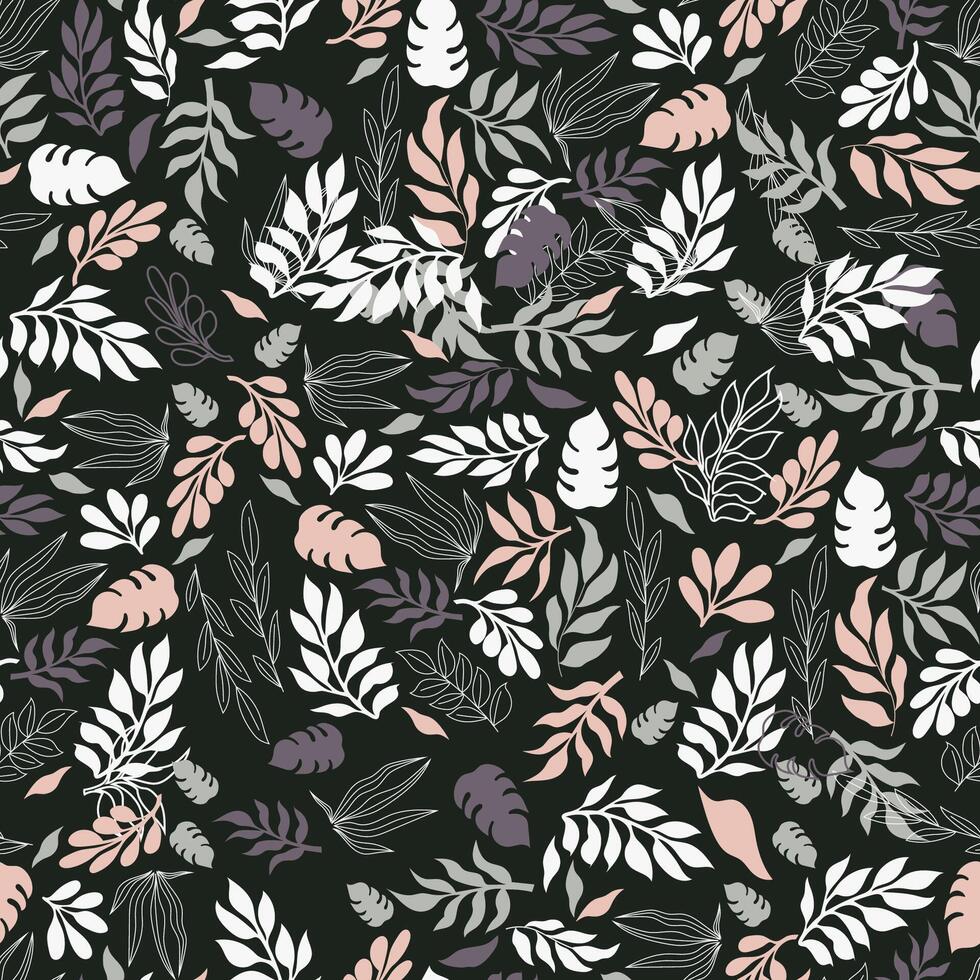 seamless pattern hand drawn abstract leaves vector