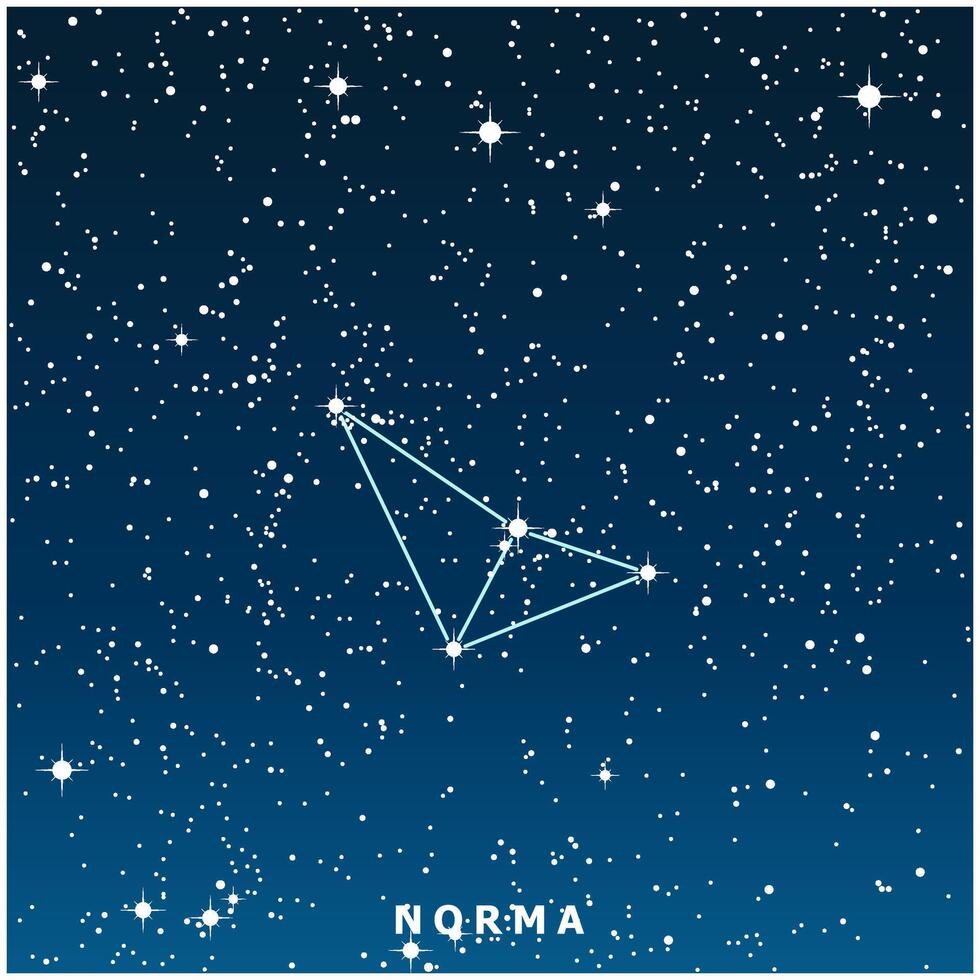 A dark blue illustration of the Norma constellation with glowing stars vector