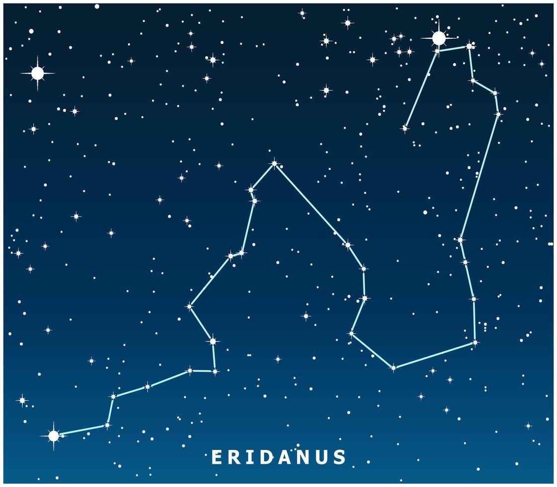 A dark blue illustration of the Eridanus constellation with glowing stars vector