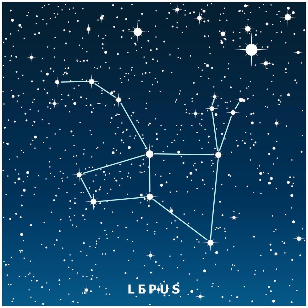 A dark blue illustration of the Lepus constellation with glowing stars vector