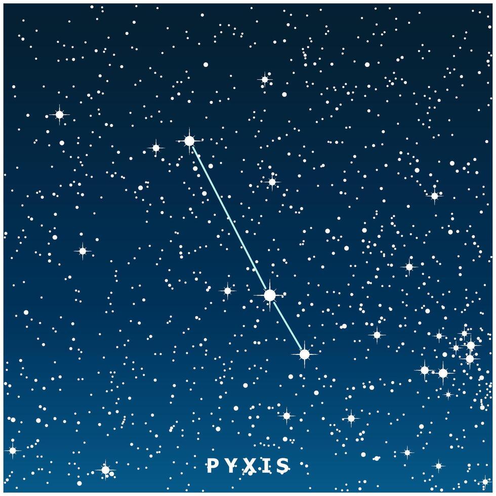 A dark blue illustration of the Pyxis constellation with glowing stars vector