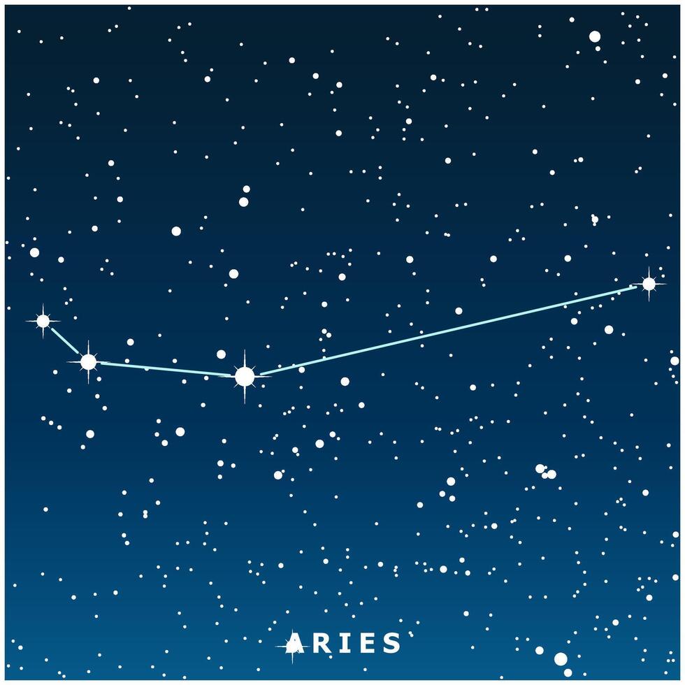 A dark blue illustration of the Aries constellation with glowing stars vector