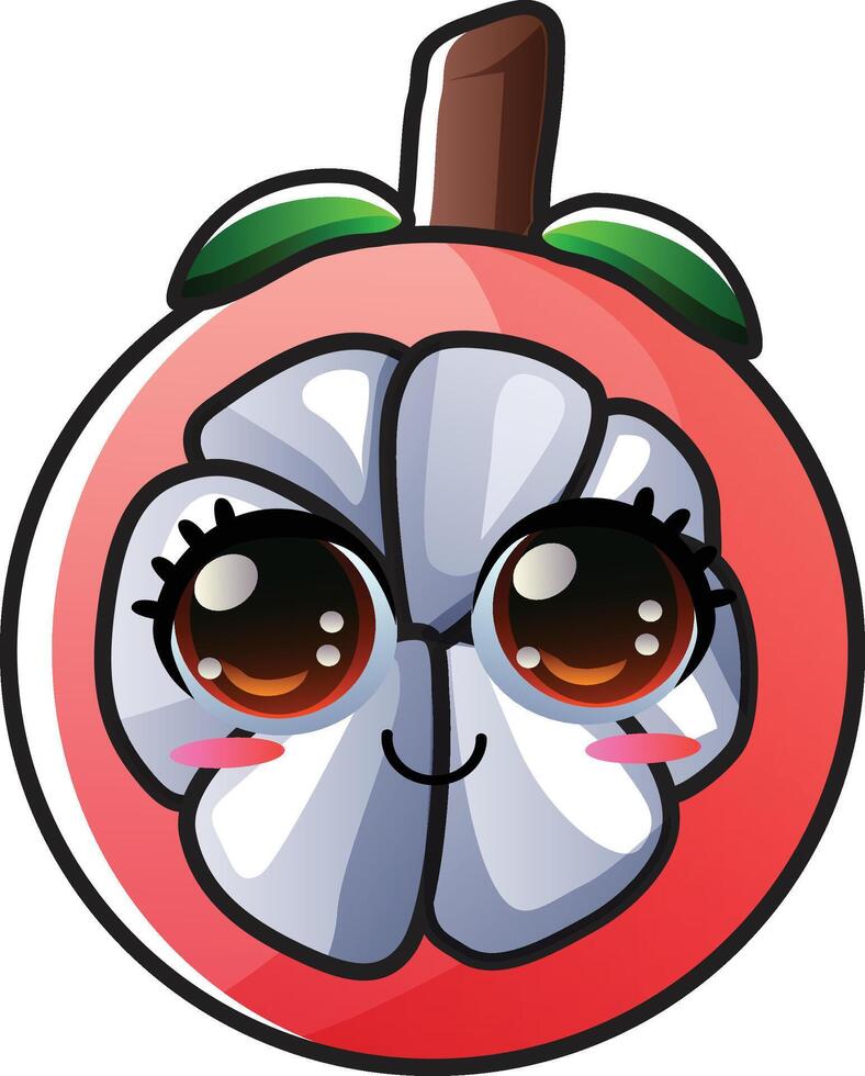 gradient smiling mangosteen cartoon sticker vector
