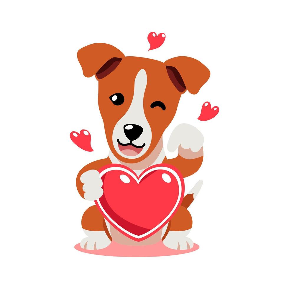 cartoon valentine cute basenji dog holding a big red heart vector