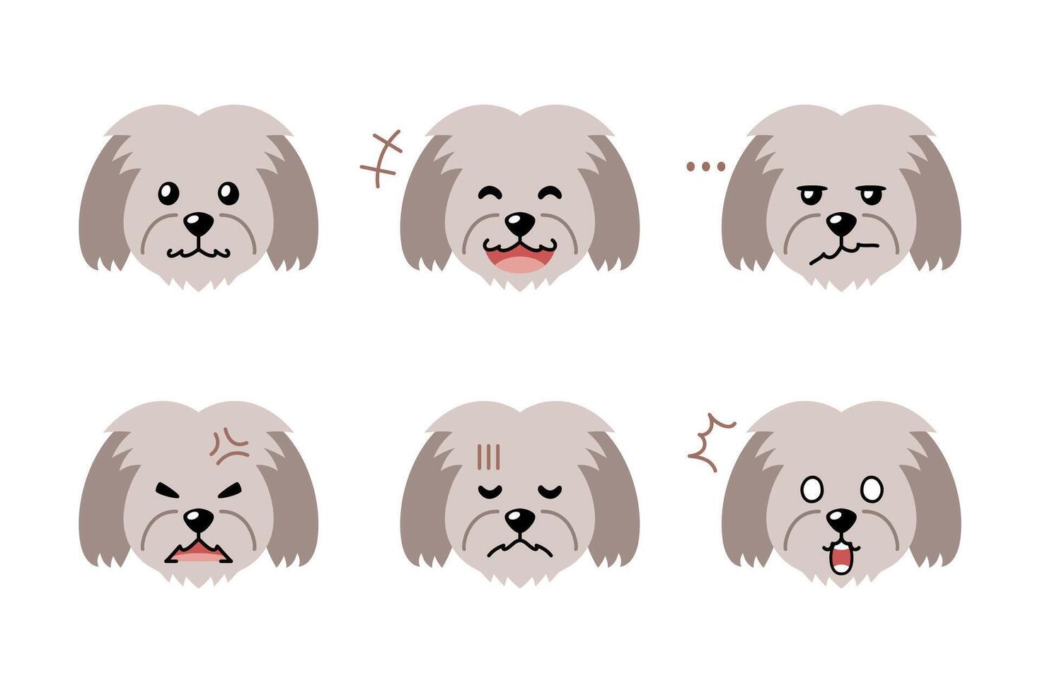 Set of cute character cute maltese dog faces showing different emotions vector