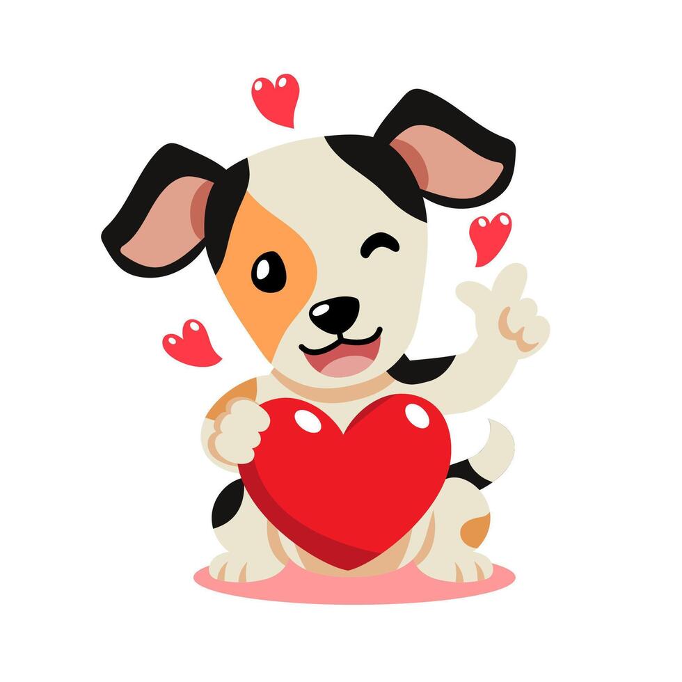 cartoon valentine a cute dog holding a big red heart for design. vector