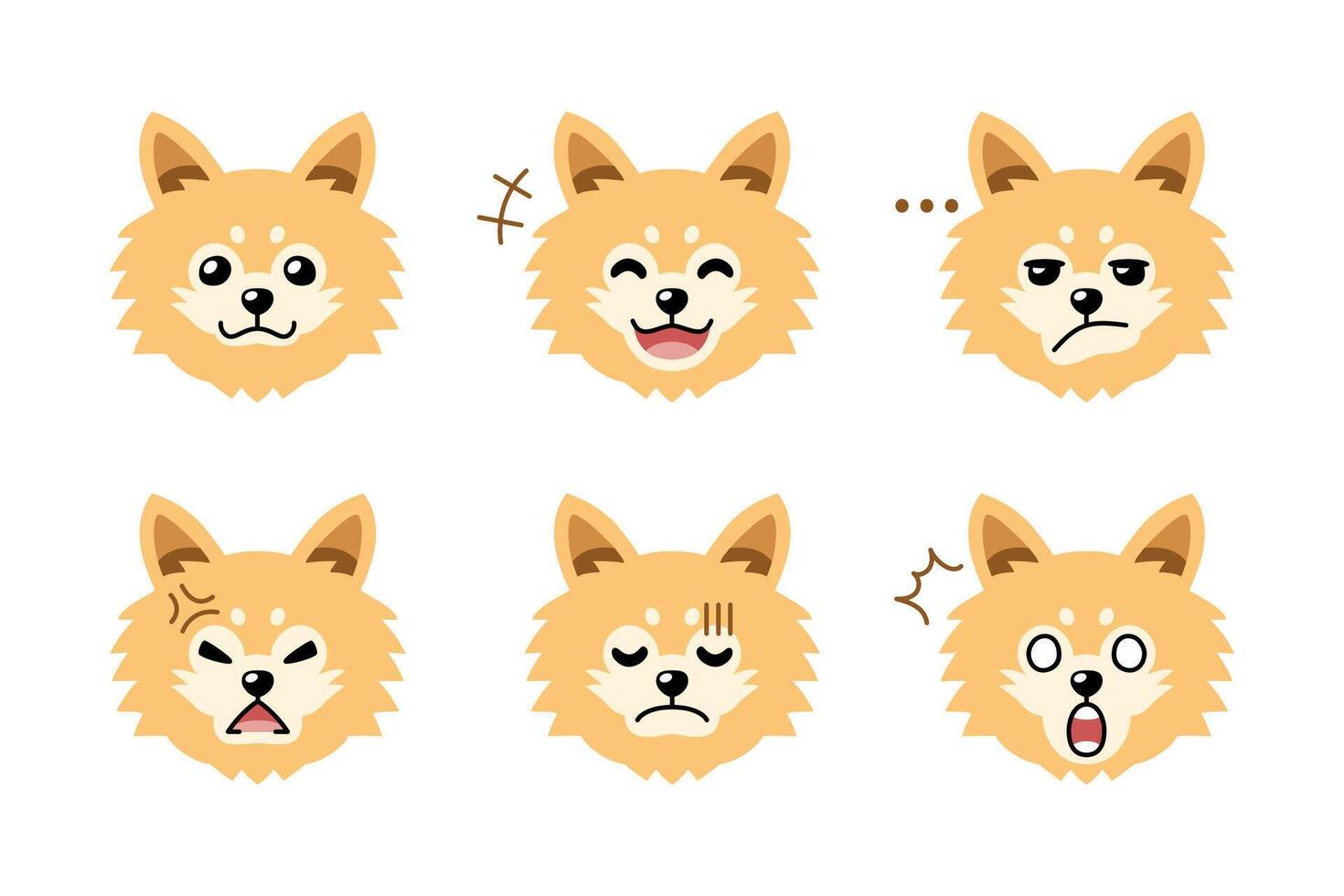 Set of cute character cute pomeranian dog faces showing different emotions vector