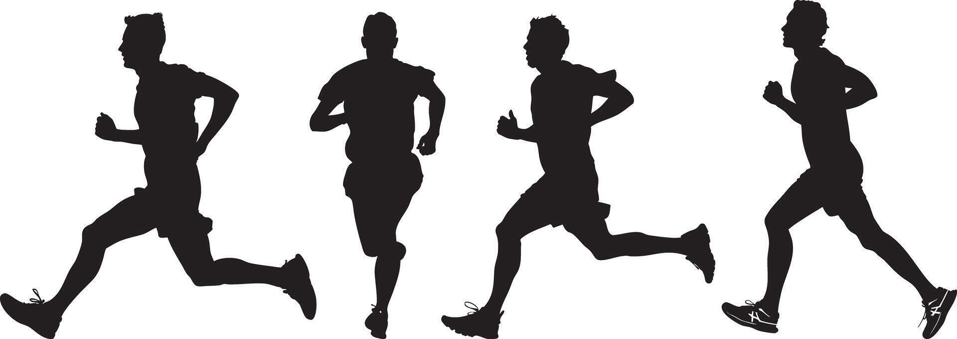 Running silhouettes of four athletic men vector