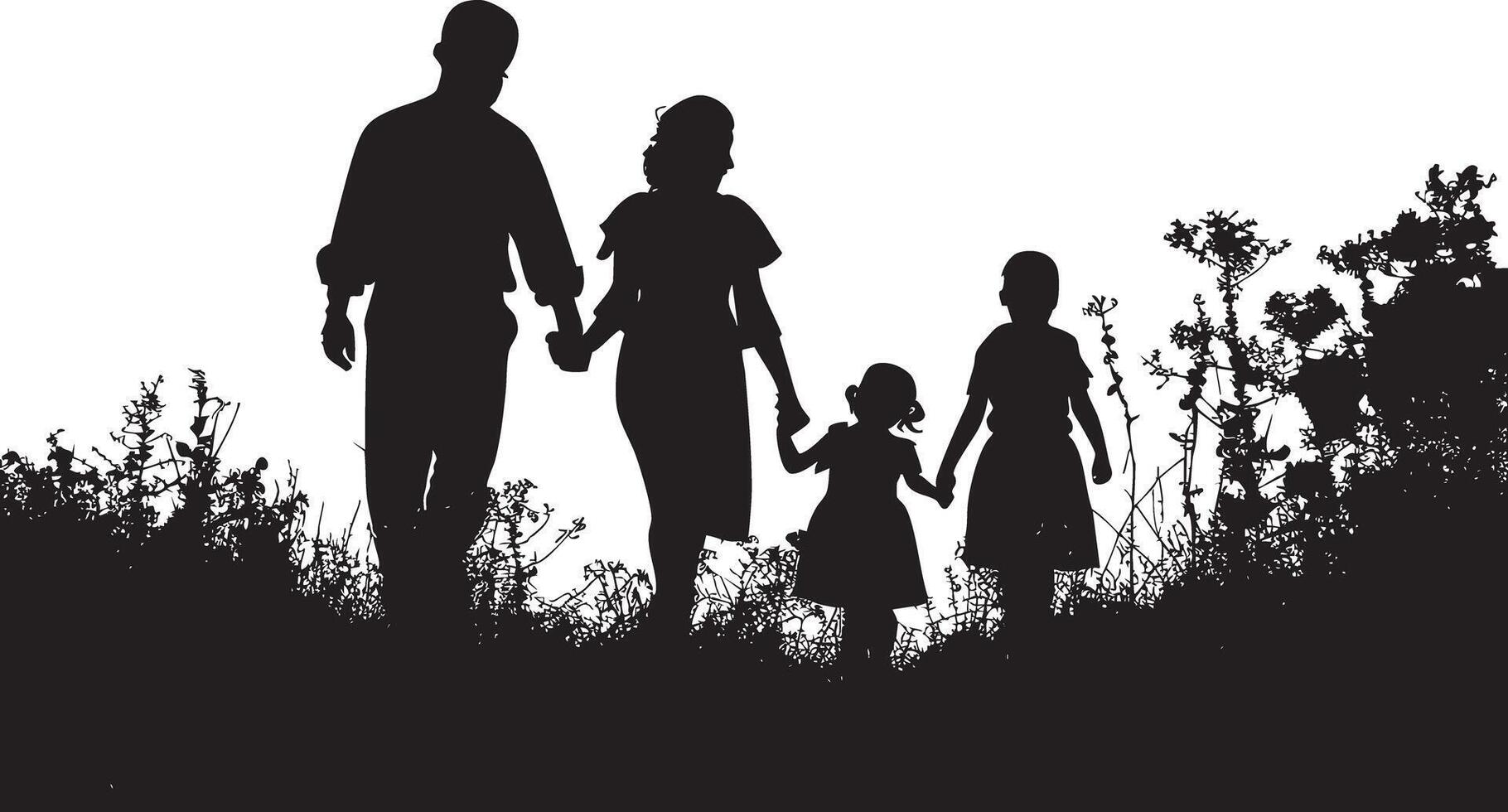 Silhouette of a happy family walking together vector