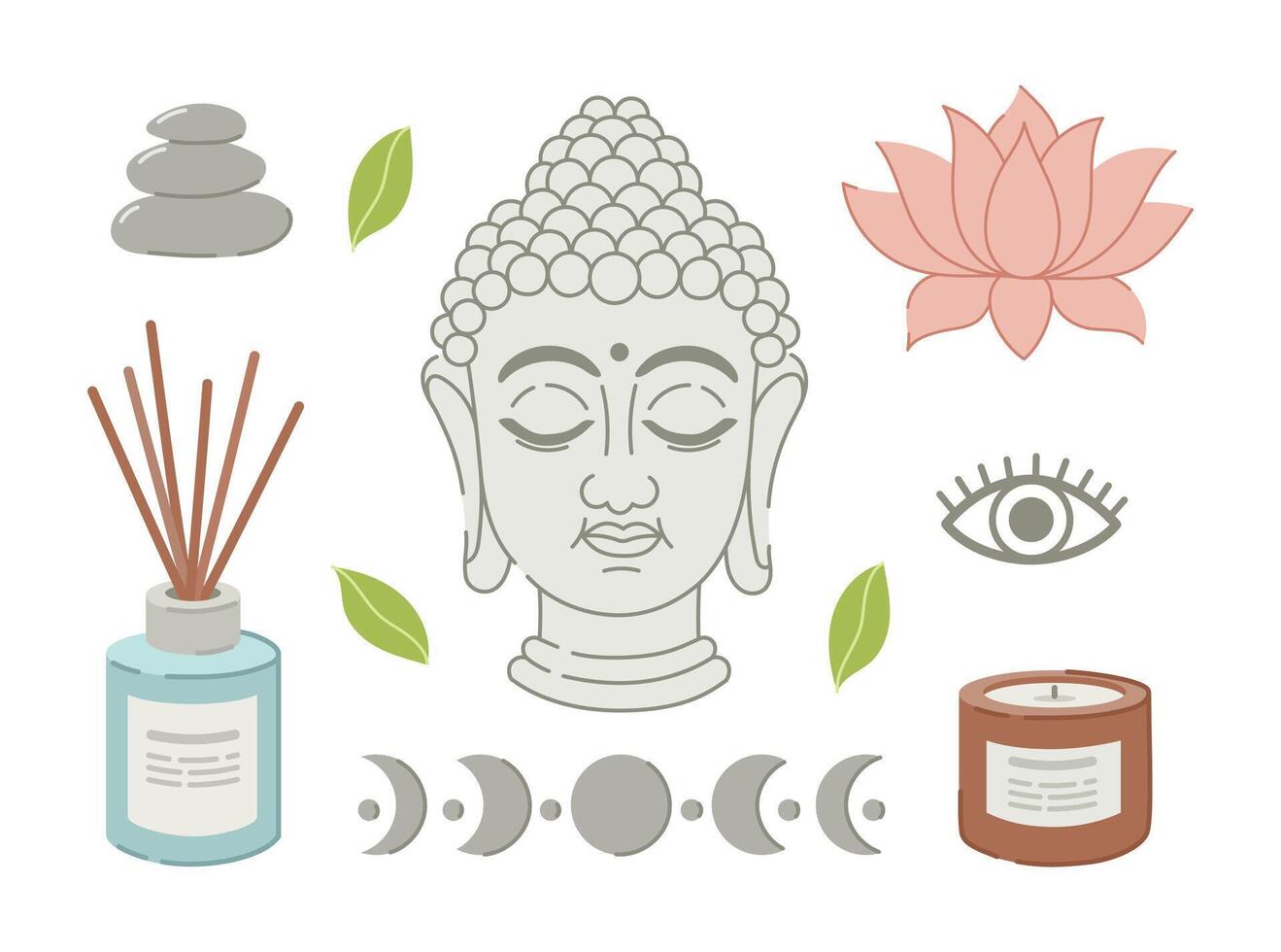 Set of Buddhist elements for design, printing. vector
