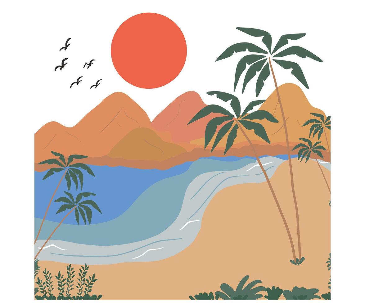 Summer Beach paradise design. Sunshine beach graphic print design for t shirt print, poster, sticker and other uses. California long beach . Palm Tree at The Beach. vector