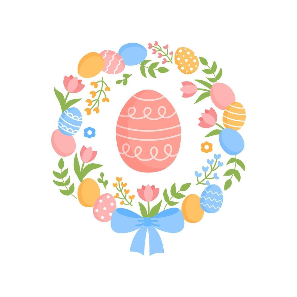 Floral decorative Easter wreath with Easter egg inside. vector
