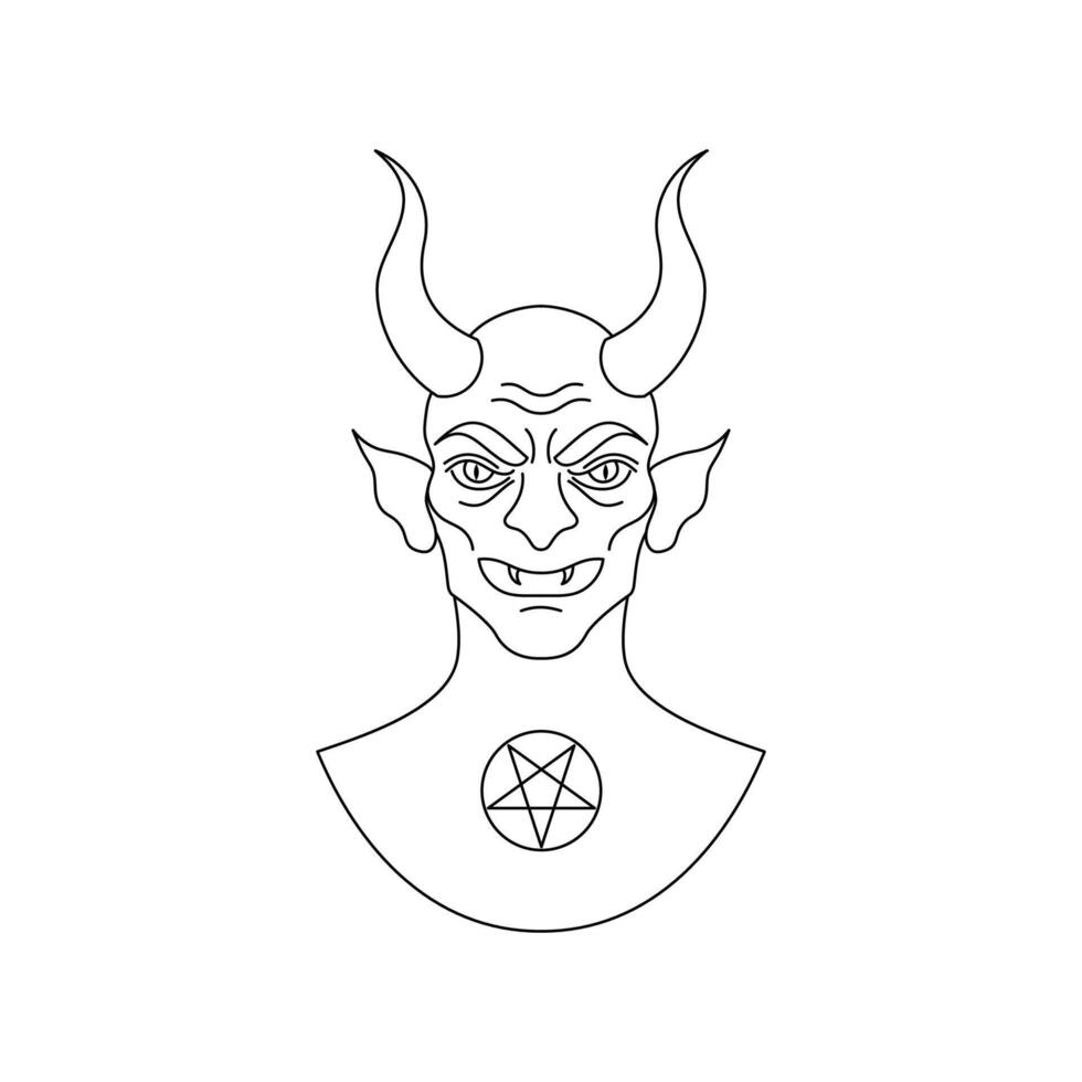 Line art icon of devil on white background. vector