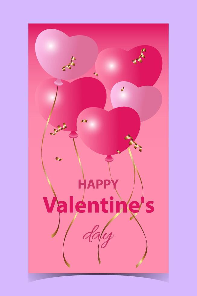 Colored Valentine's Day card with heart shaped balloons. vector
