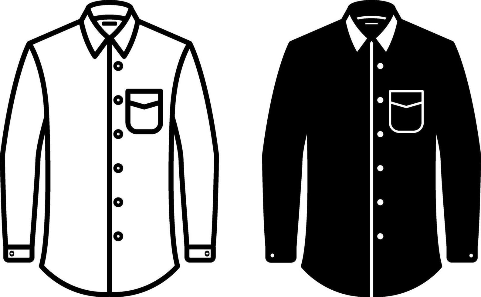 Shirt Icons. Black and White Drawings. Clothing Made of Light Fabric with a Collar and Long Sleeves. Buttons and Pocket. Fashion Concept vector