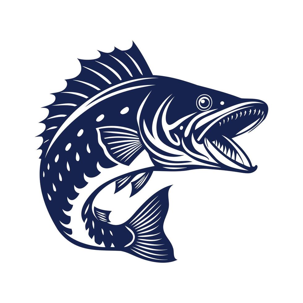 Fish Icon, Majestic Large mouth Bass Fish Clip art Illustration Digital and Print Designs vector