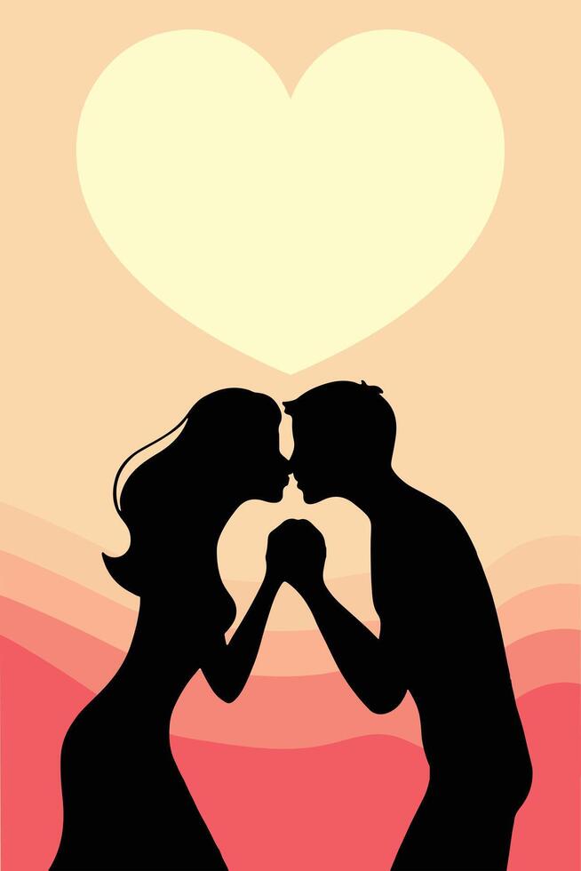 minimal flat Valentine's Day Silhouette Design of Loving Couple. vector