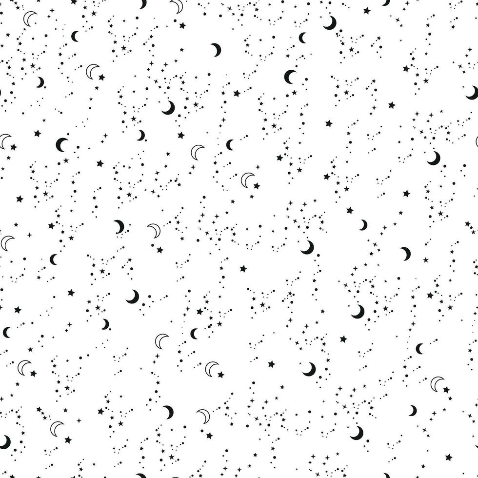 Black stars and moon night white background seamless pattern vector
