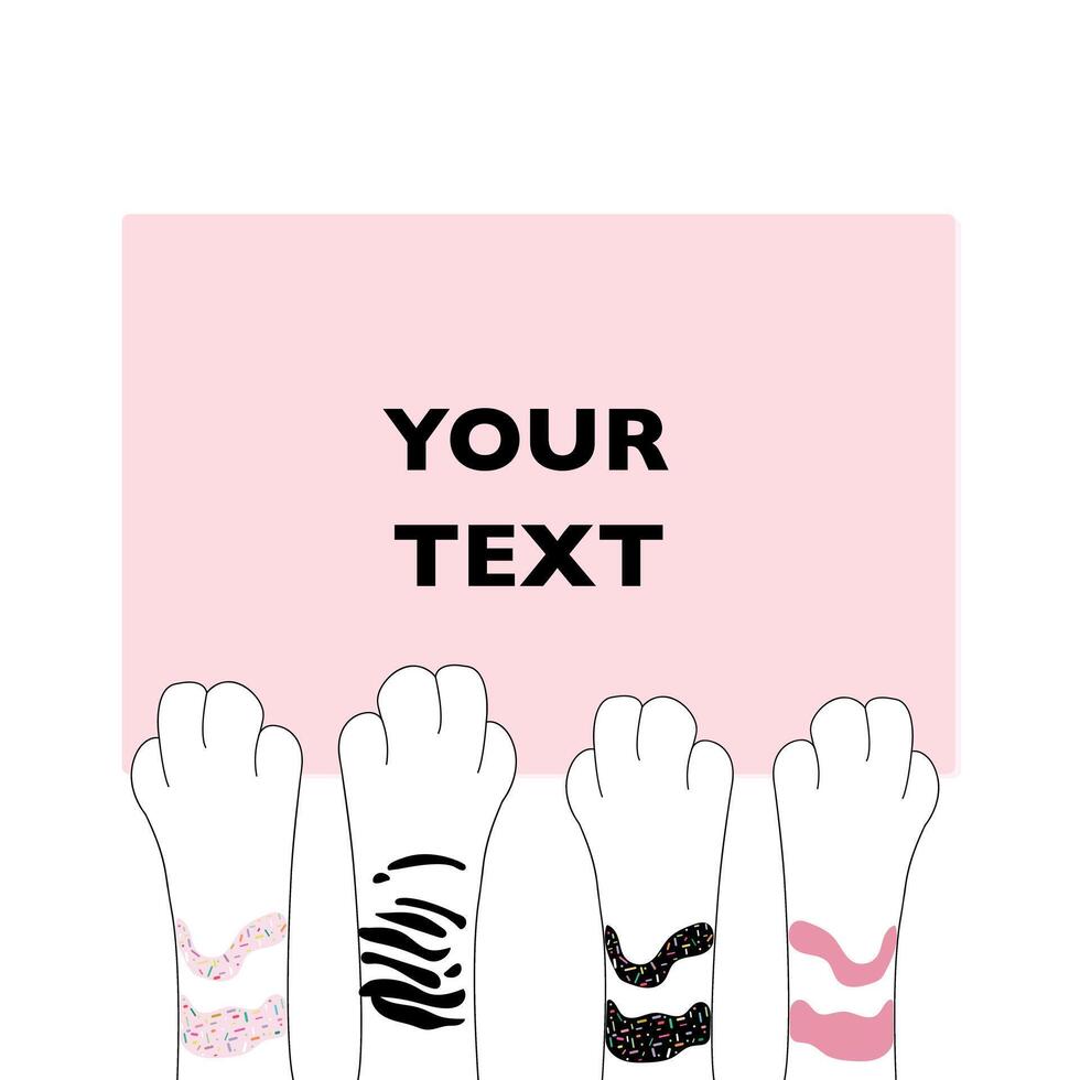 Cat or dog raised paws horizontal blank holding up sign with pink space for your text vector